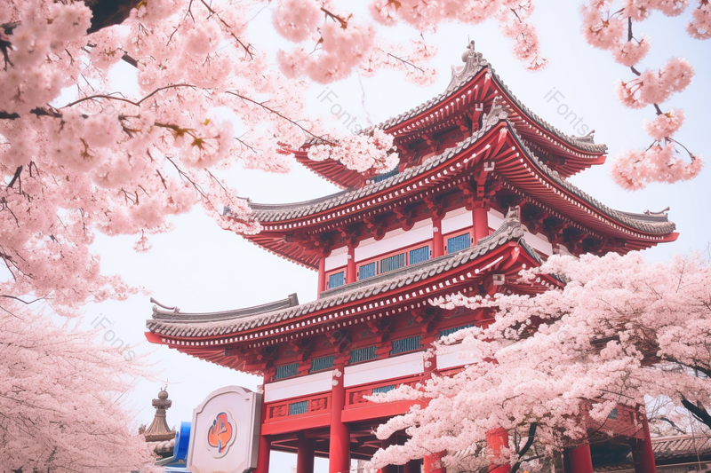 神社日系春季唯美樱花,高清,摄影图,摄影图片,图片大全,摄影图免费下载